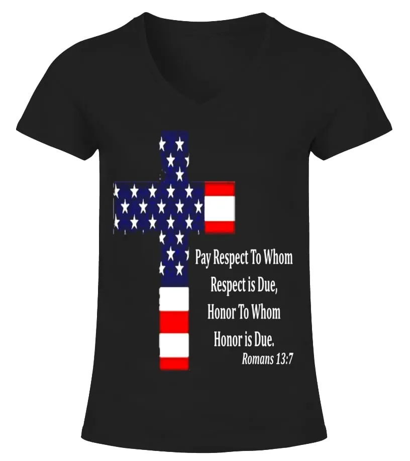 BIBLE VERSE SCRIPTURE MEMORIAL DAY CROSS TSHIRT CHRISTIAN  LIMITED EDITION CAMISETA CUELLO PICO MUJER