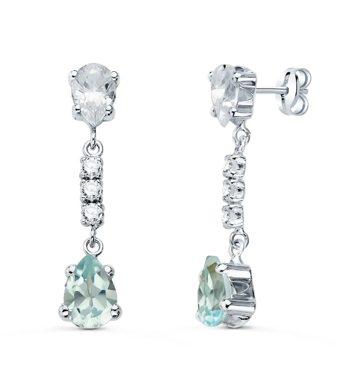 Boucles D'oreilles Mariée Volans Or blanc 18K Topaze Bleue