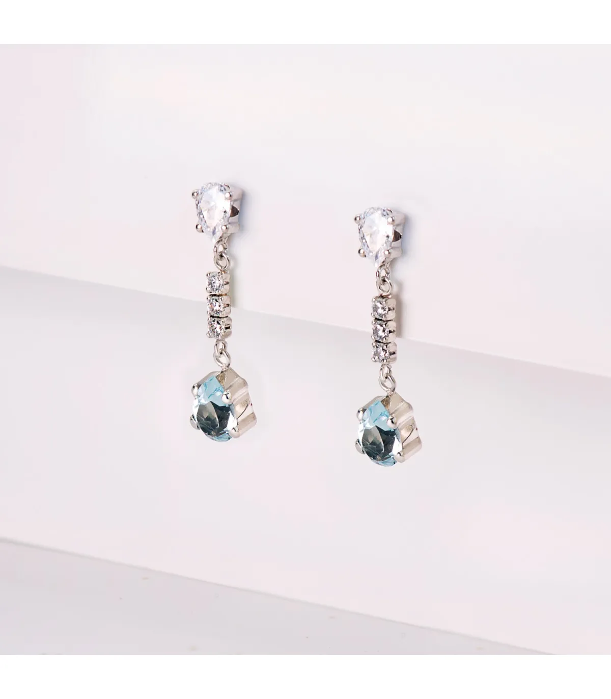 Boucles D'oreilles Mariée Volans Or blanc 18K Topaze Bleue