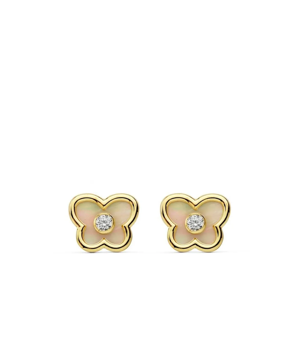 Boucles d'oreilles Or Jaune 18 carats Papillons Nacre