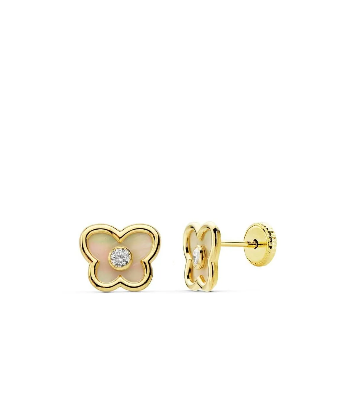 Boucles d'oreilles Or Jaune 18 carats Papillons Nacre