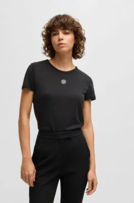 Camiseta de algodón con monograma Double B adornado con cristales