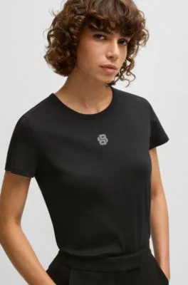Camiseta de algodón con monograma Double B adornado con cristales
