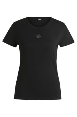 Camiseta de algodón con monograma Double B adornado con cristales