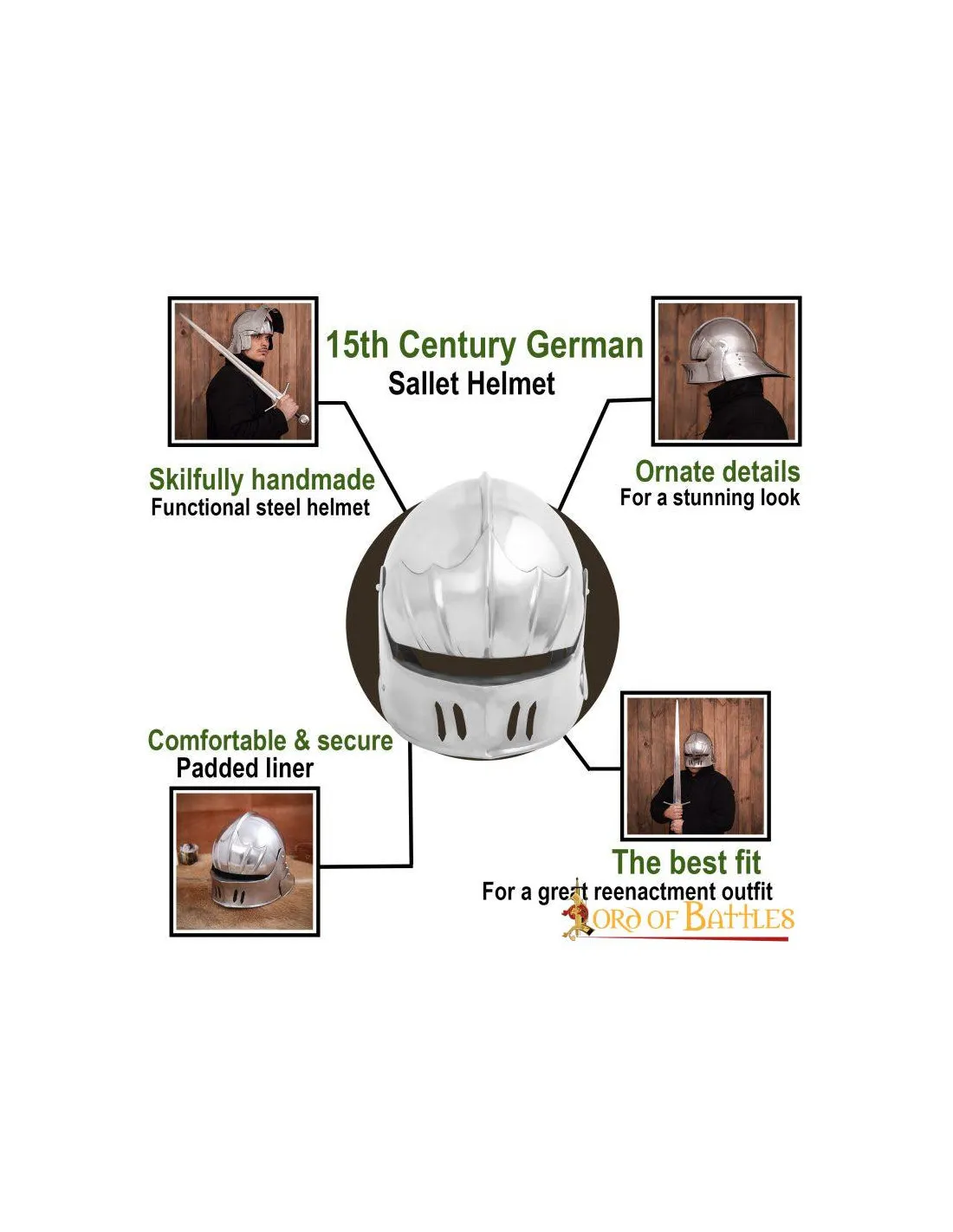 Casco alemán Sallet acero, siglo XV