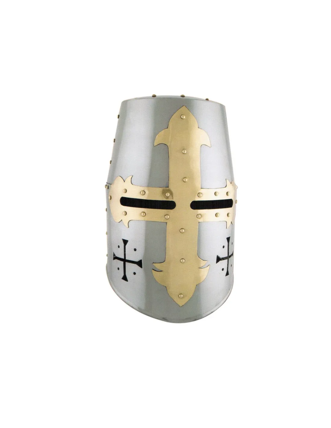 Casco templario con cruz frontal y lateral