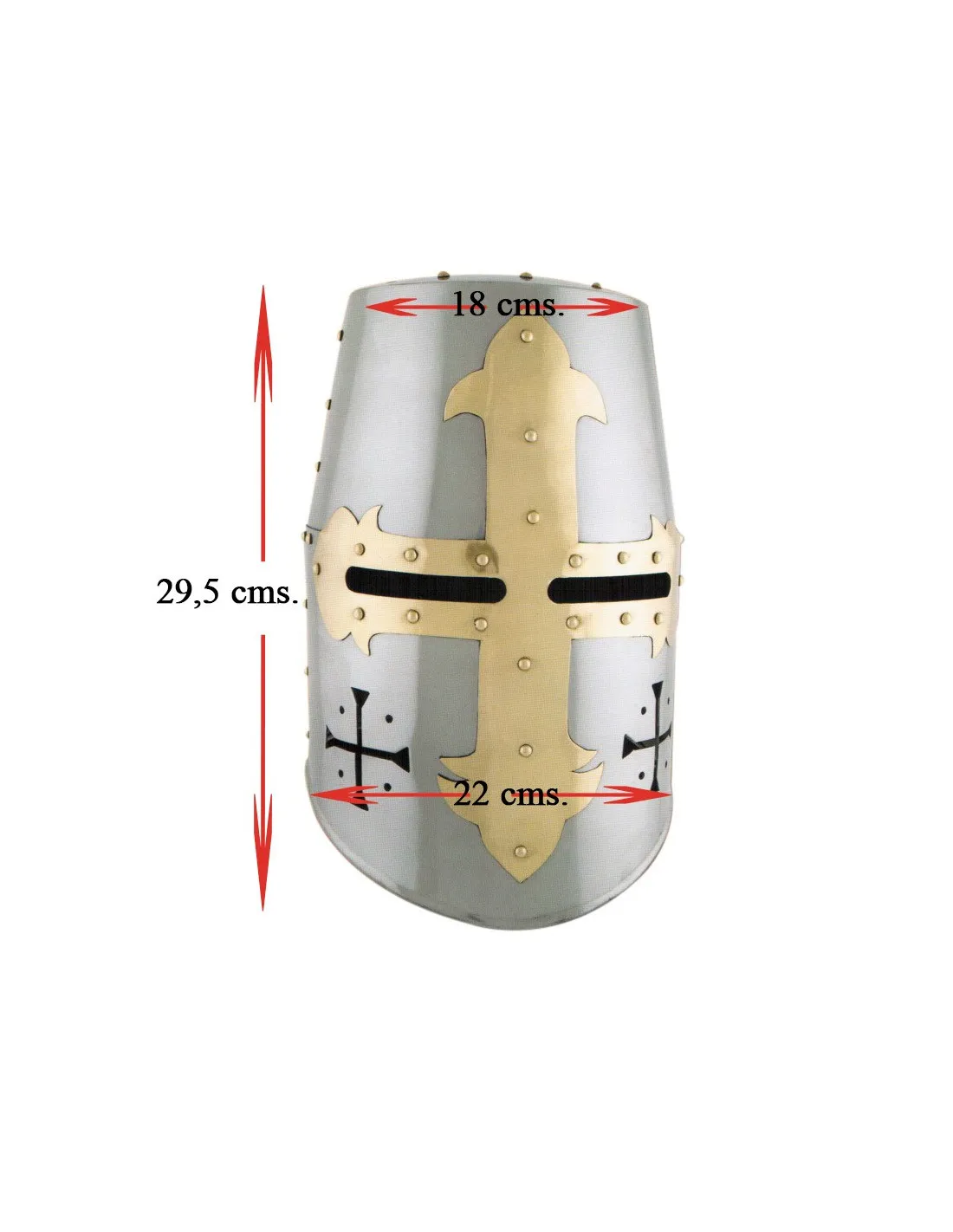 Casco templario con cruz frontal y lateral