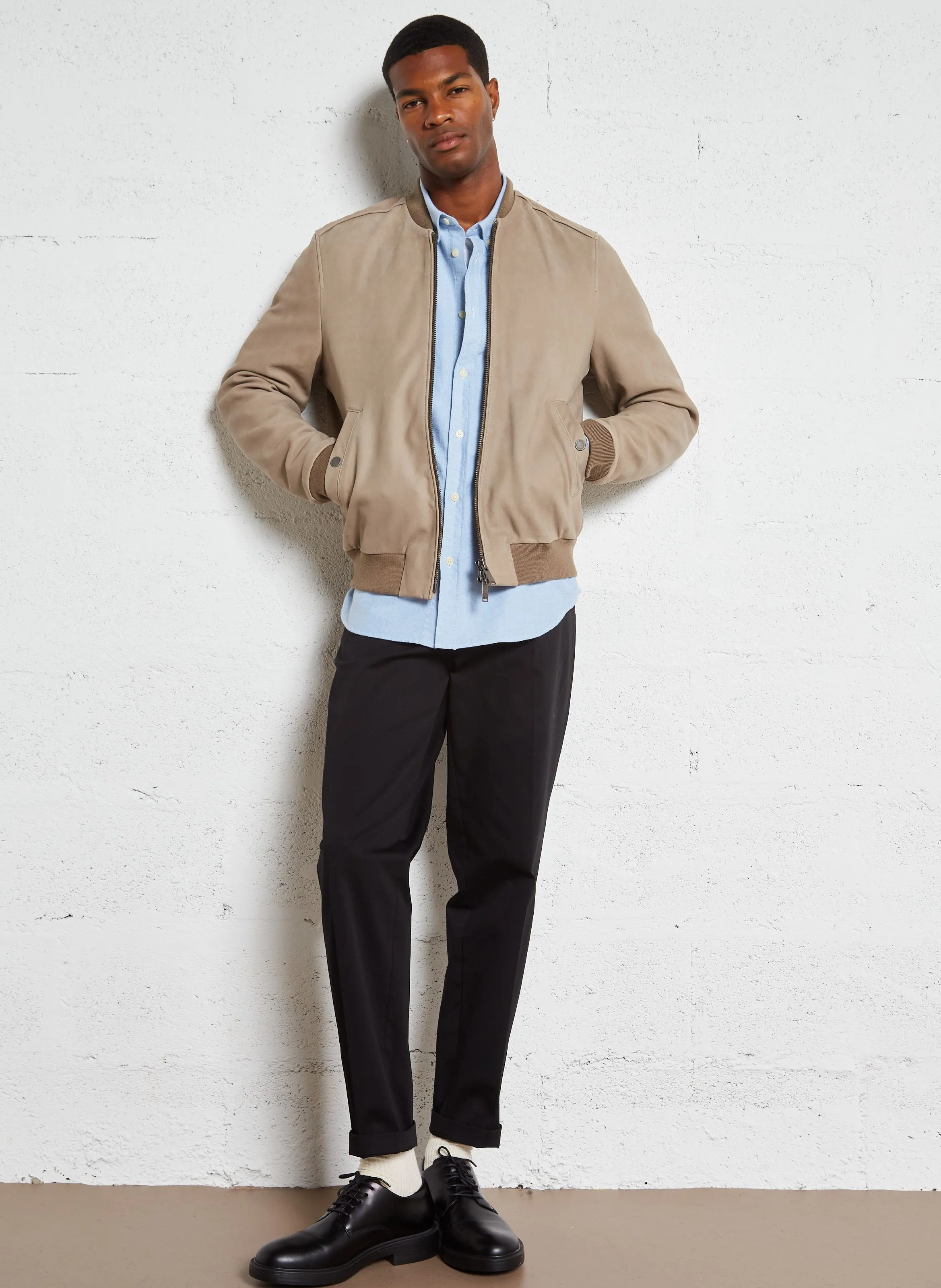 CHEVIGNON TEDDY APOCALYPSE  CHAQUETA TIPO BOMBER DE CUERO ATERCIOPELADO EN BEIGE