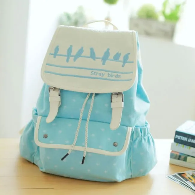  Fresh Cute Bird Printing Dot College Backapack