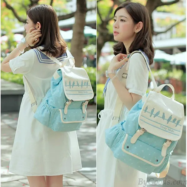  Fresh Cute Bird Printing Dot College Backapack