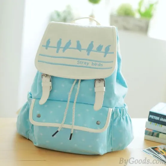  Fresh Cute Bird Printing Dot College Backapack