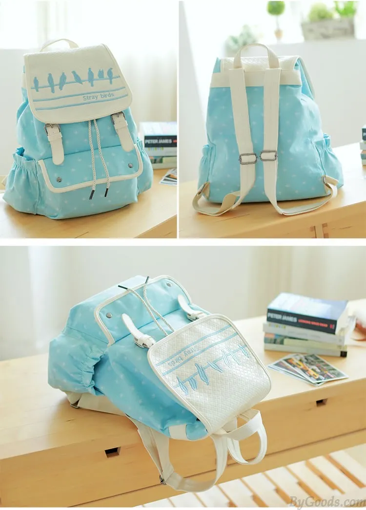  Fresh Cute Bird Printing Dot College Backapack