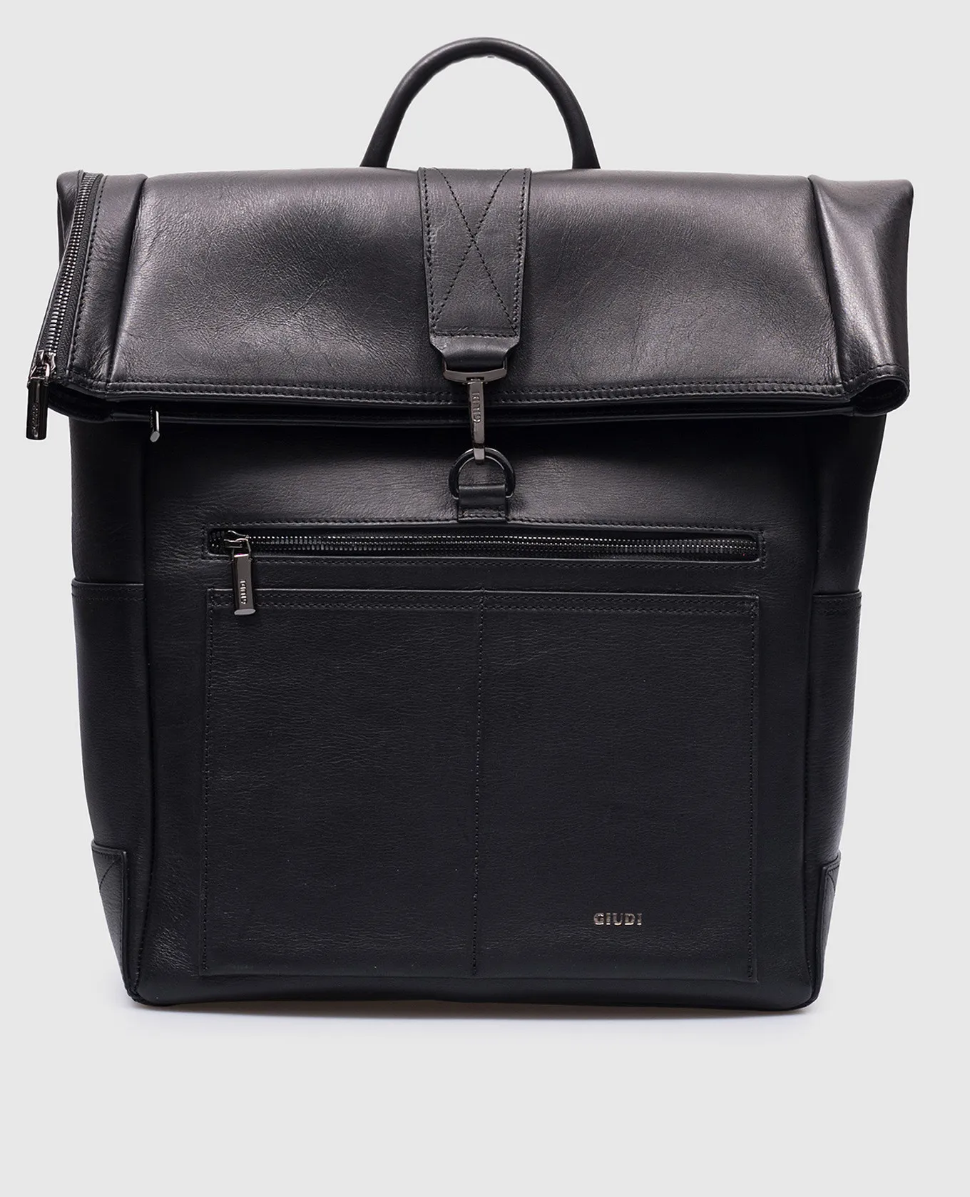 GIUDI Black leather backpack with logo
