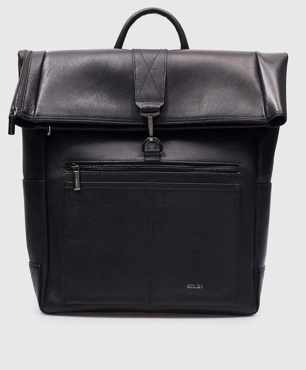 GIUDI Black leather backpack with logo
