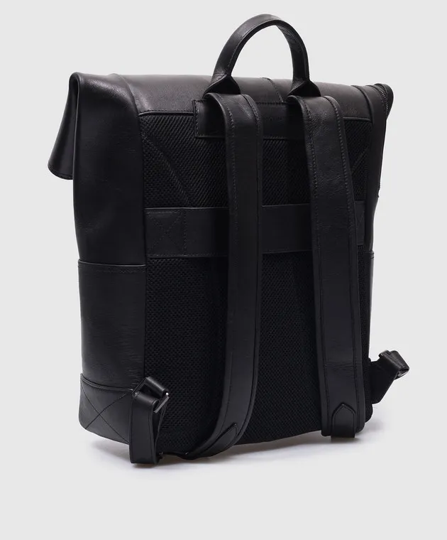 GIUDI Black leather backpack with logo