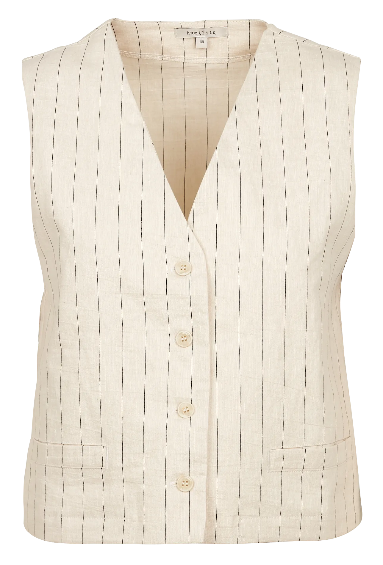 HUMILITY Chaqueta recta de mezcla de algodón y lino a rayas con cuello de pico en negro