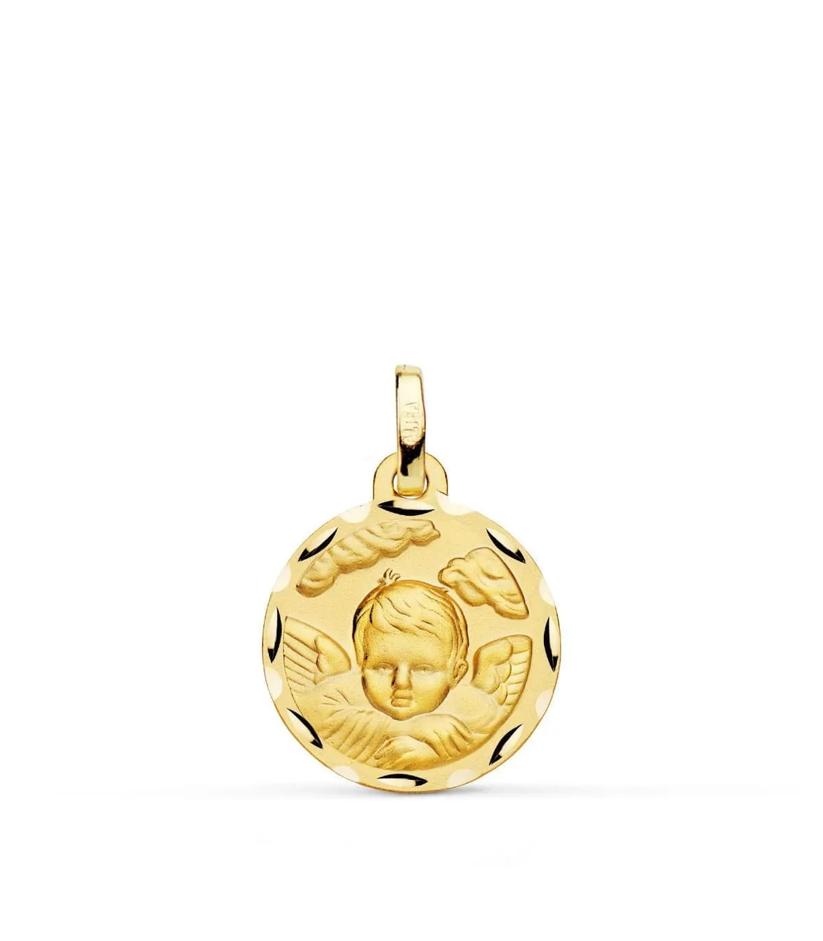 Médaille Ange sur les nuages Or 18K 16mm Facetté