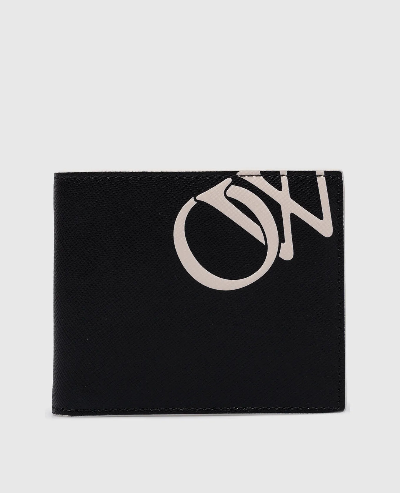 OFFWHITE BLACK LEATHER PURSE WITH CONTRASTING LOGO PRINT