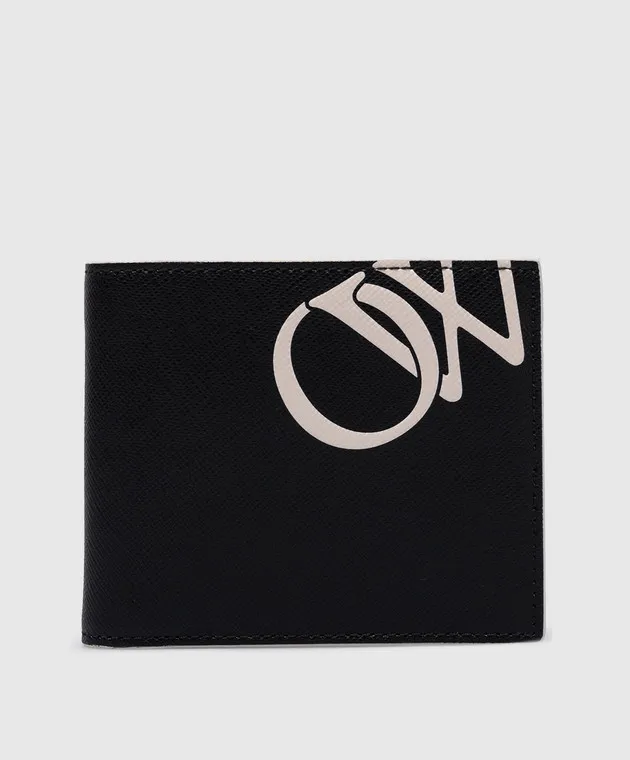 OFFWHITE BLACK LEATHER PURSE WITH CONTRASTING LOGO PRINT