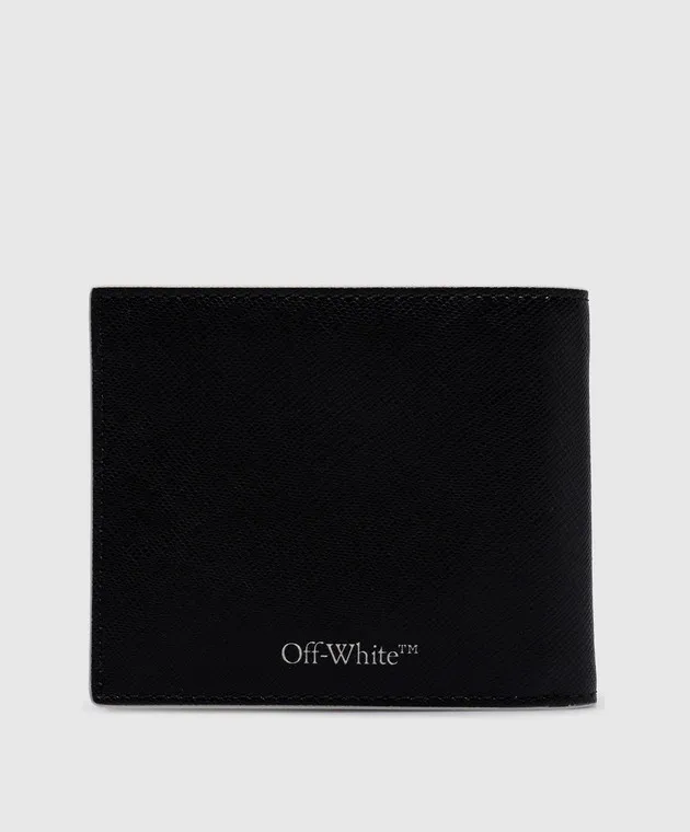OFFWHITE BLACK LEATHER PURSE WITH CONTRASTING LOGO PRINT