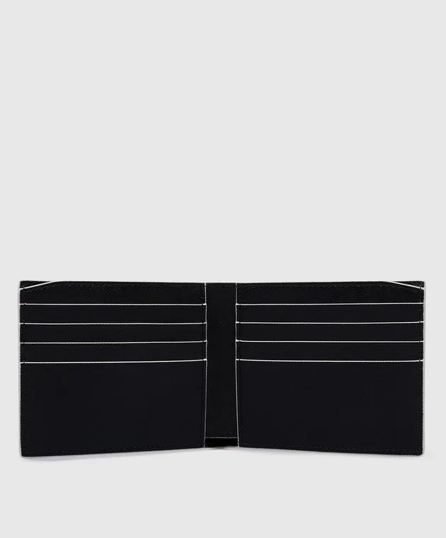 OFFWHITE BLACK LEATHER PURSE WITH CONTRASTING LOGO PRINT