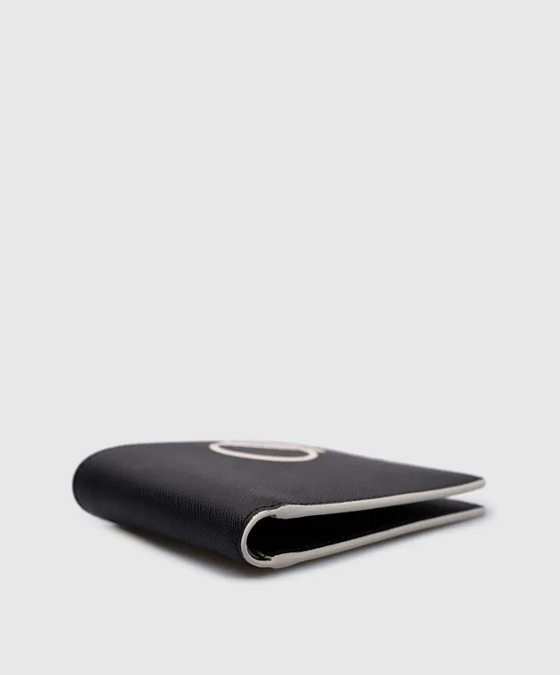 OFFWHITE BLACK LEATHER PURSE WITH CONTRASTING LOGO PRINT