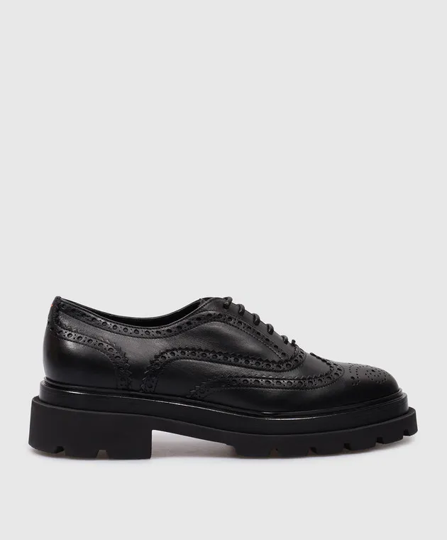Santoni Black leather brogues with perforations