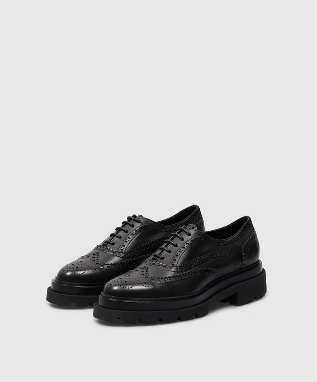 Santoni Black leather brogues with perforations