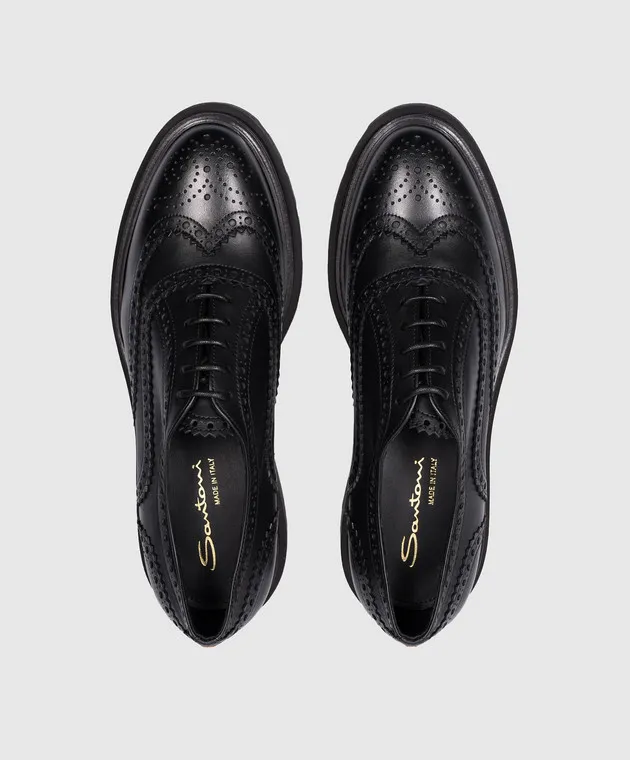 Santoni Black leather brogues with perforations