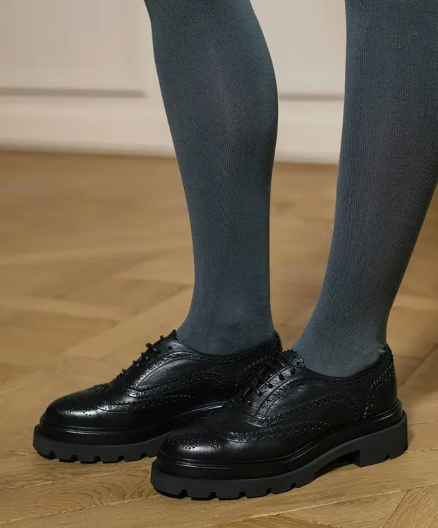 Santoni Black leather brogues with perforations