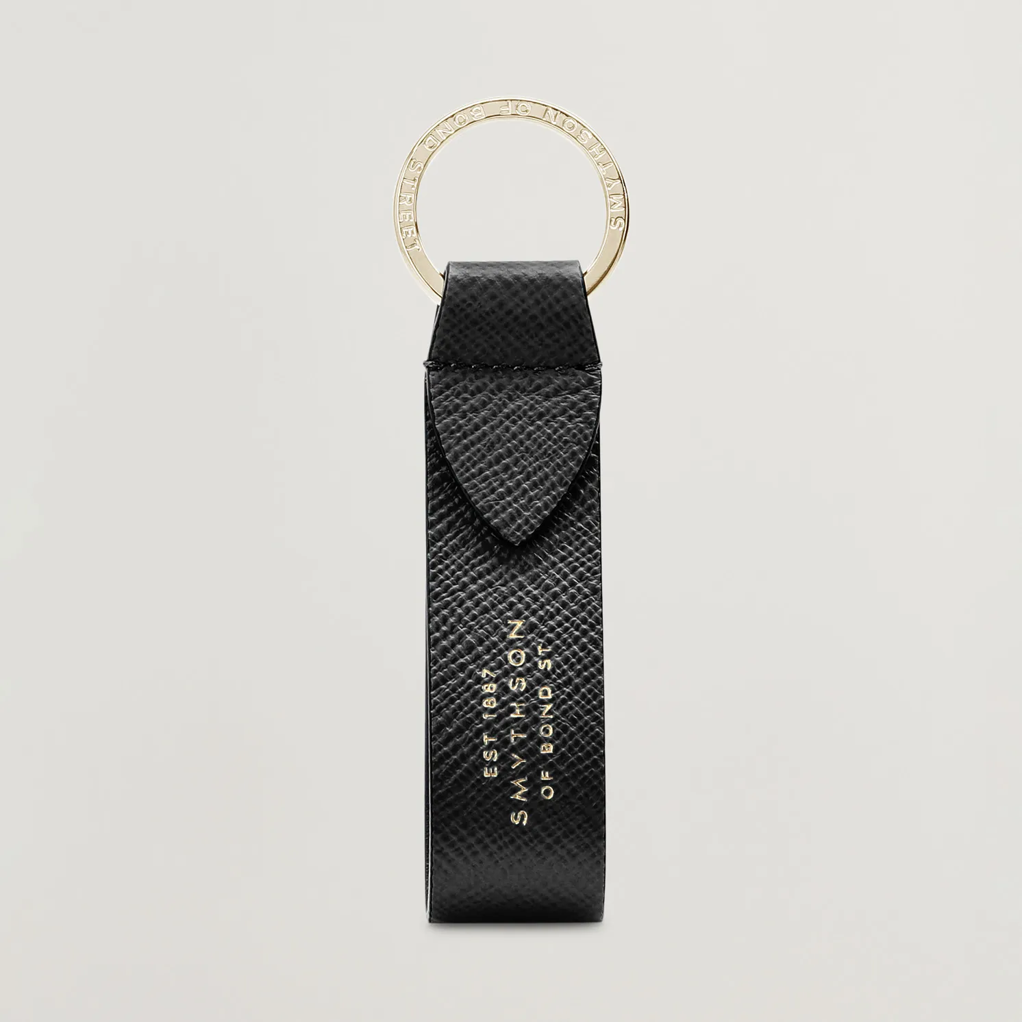 Smythson Panama Leather Keyring Black