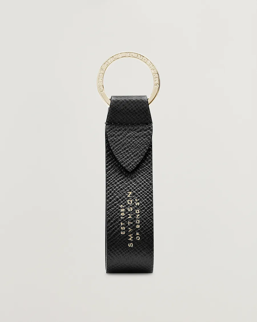 Smythson Panama Leather Keyring Black