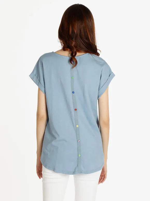 Solada Camiseta de mujer de manga corta con botones en la espalda