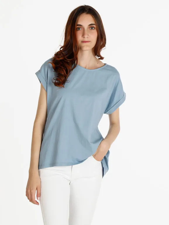 Solada Camiseta de mujer de manga corta con botones en la espalda