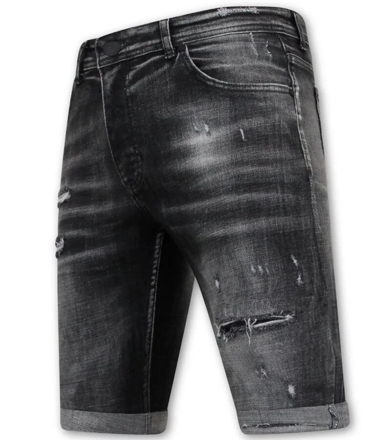 STONEWASHED RIPPED HOMBRES SHORT  SLIM FIT 1085  NEGRO