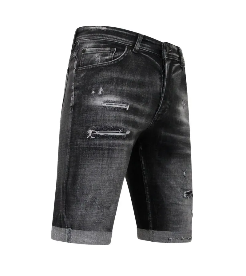 STONEWASHED RIPPED HOMBRES SHORT  SLIM FIT 1085  NEGRO