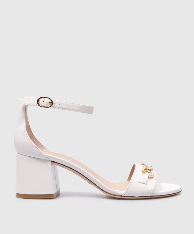 Stuart Weitzman SIGNATURE SAN white leather sandals with logo