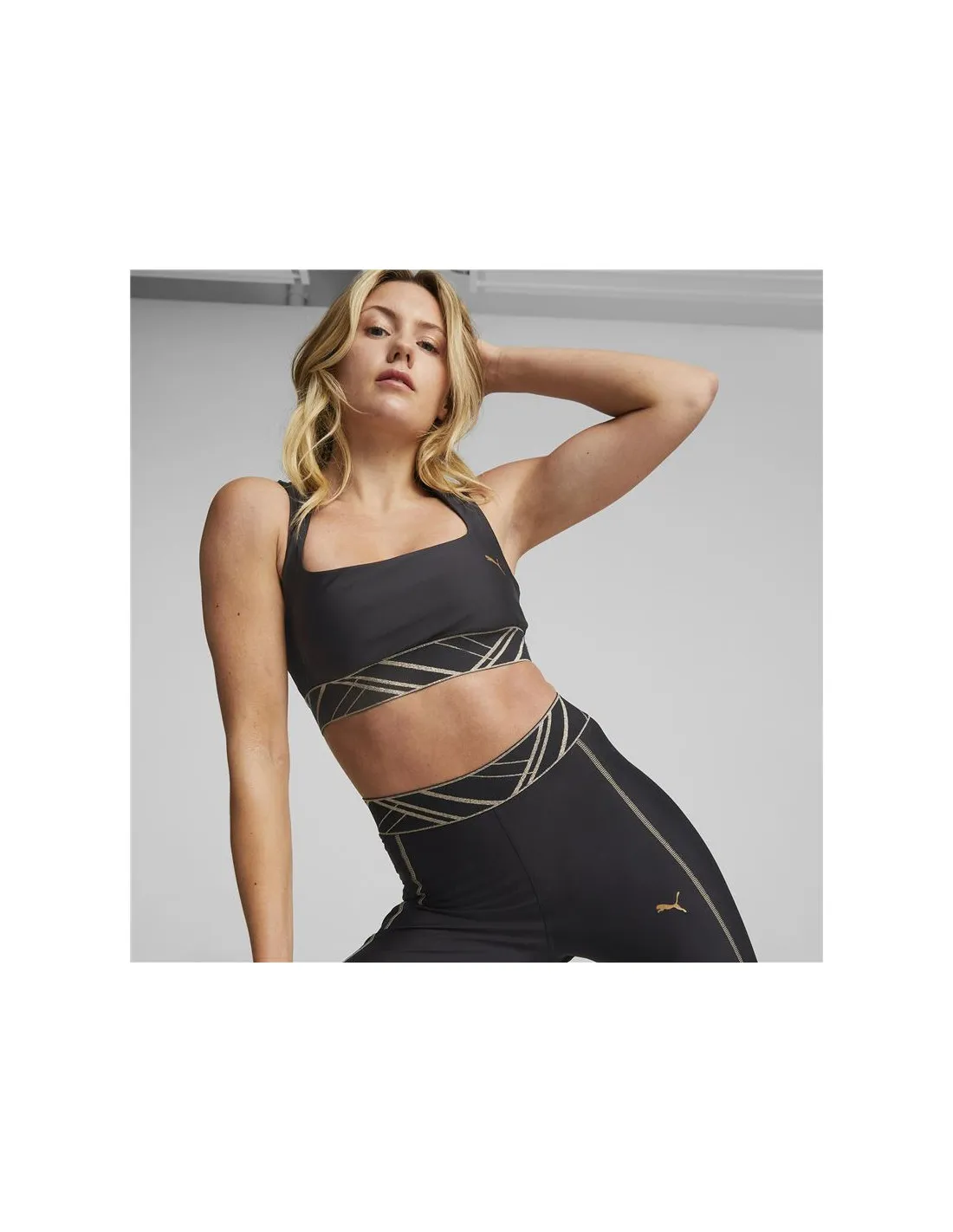 Sujetador deportivo de traning Puma Mid Impact Deco Glam negro Mujer