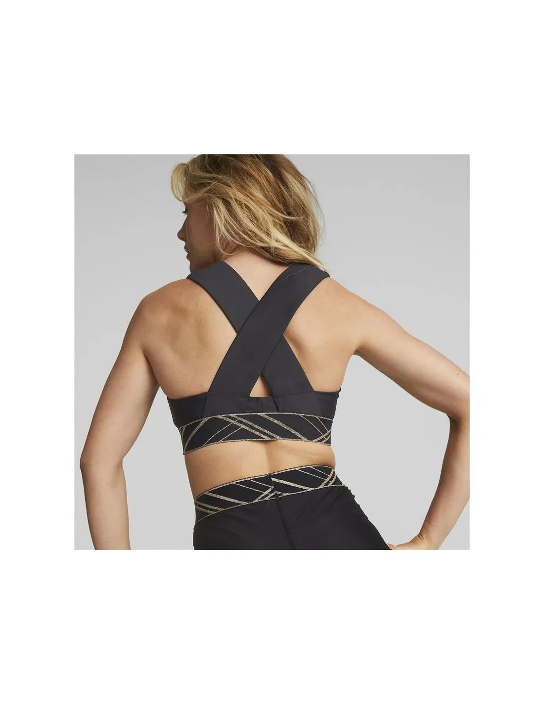 Sujetador deportivo de traning Puma Mid Impact Deco Glam negro Mujer