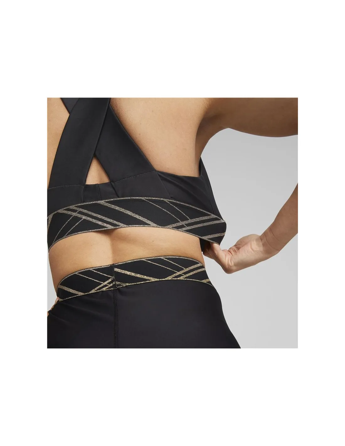Sujetador deportivo de traning Puma Mid Impact Deco Glam negro Mujer