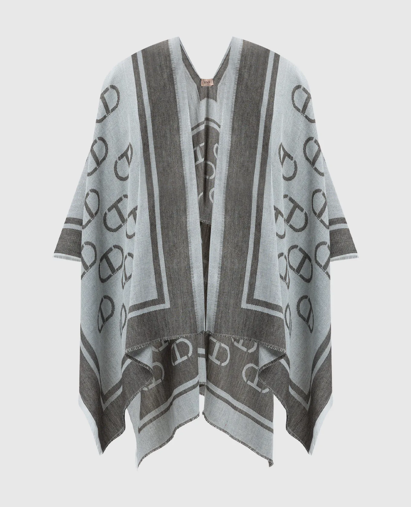 Twinset Gray poncho with logo pattern