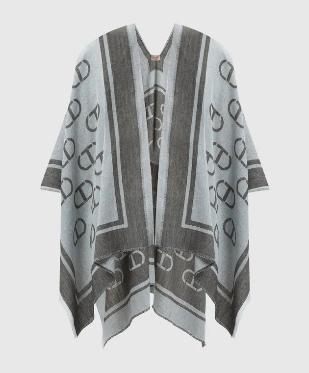 Twinset Gray poncho with logo pattern