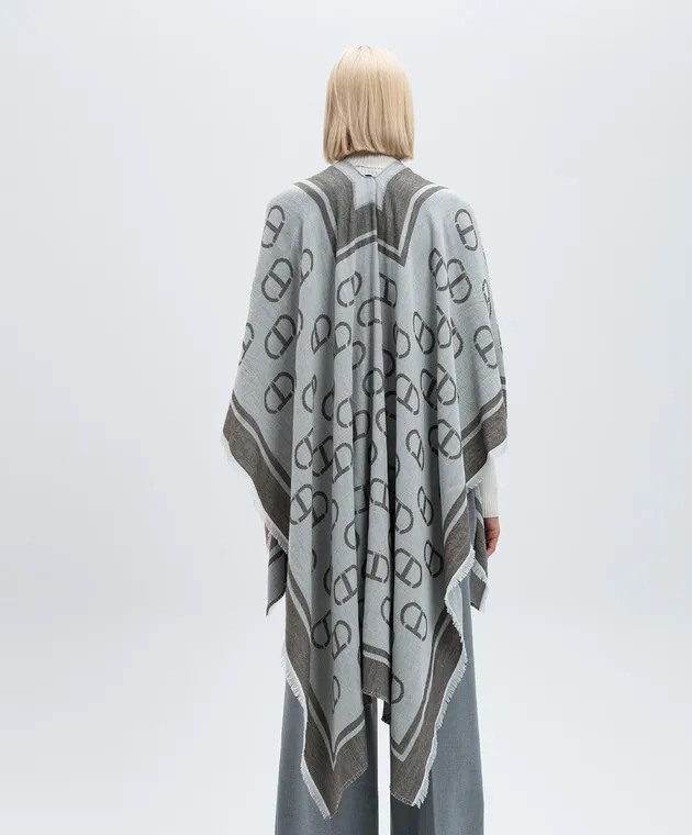 Twinset Gray poncho with logo pattern