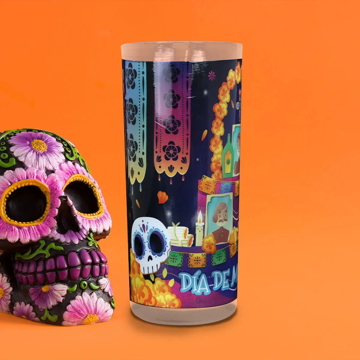 Veladora con Diseo de Altar para Día de Muertos