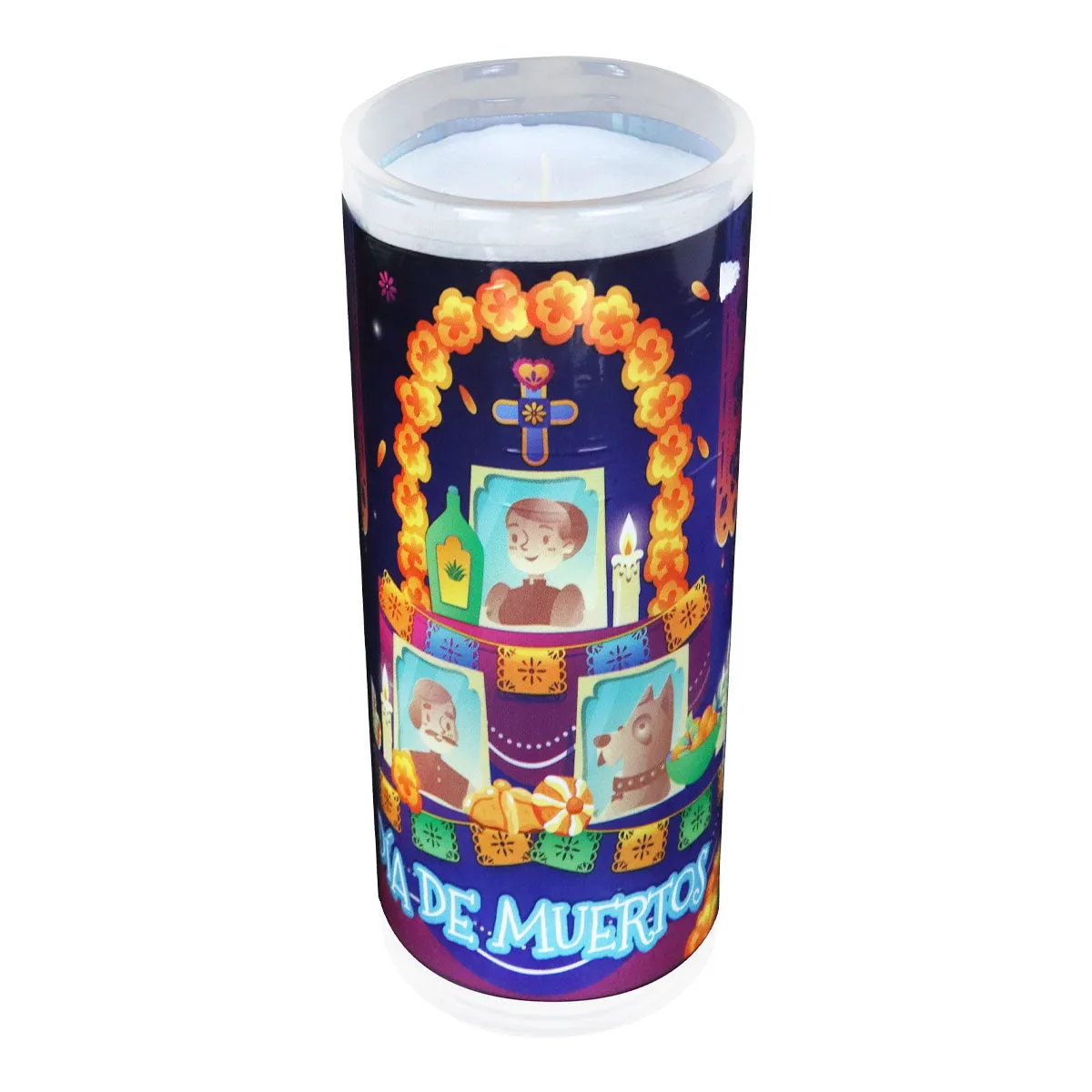 Veladora con Diseo de Altar para Día de Muertos