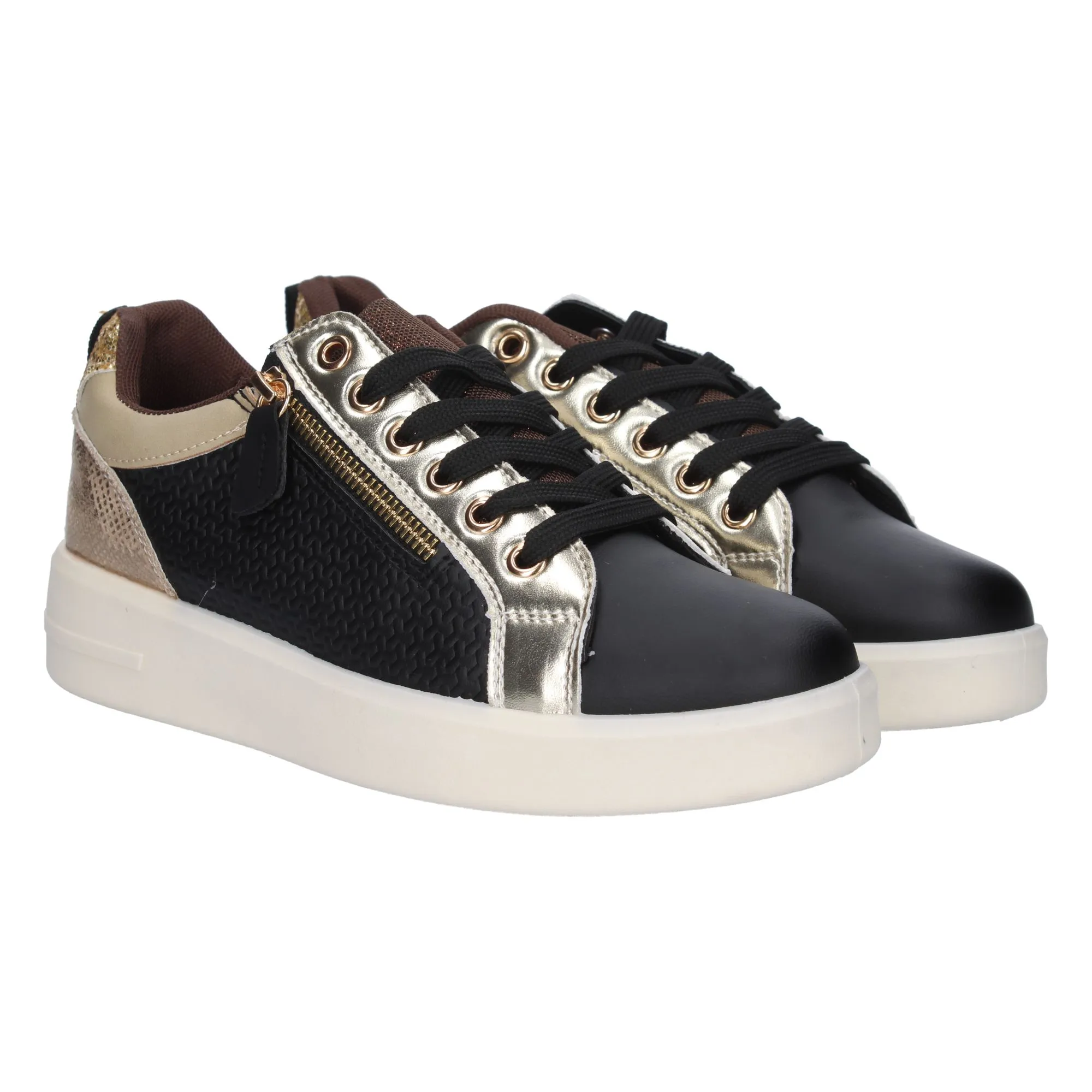 Zapatilla cómoda cremallera para mujer color negro